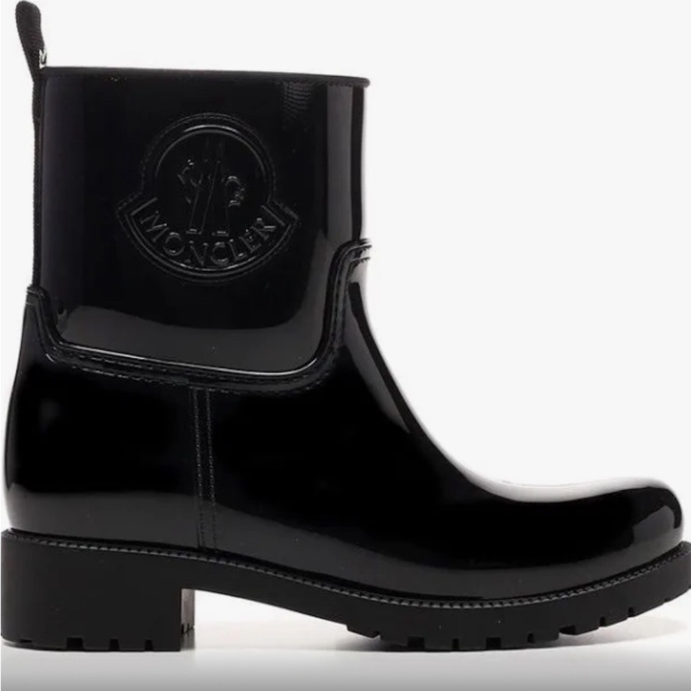 Moncler Black Glossy Rubber Ankle Rain Boots